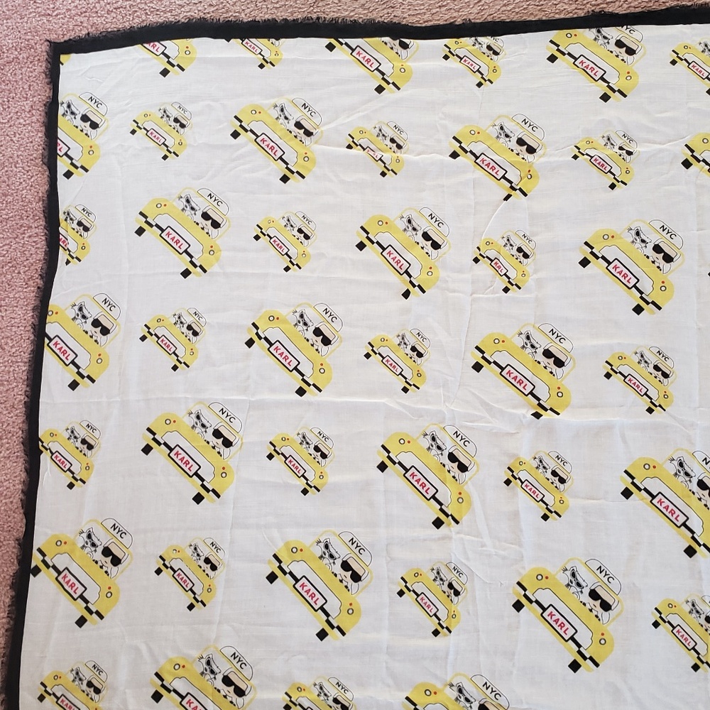 NWT Karl Lagerfeld Ikonik Print Silk Modal Large Square Frayed Edges Black Scarf - Picture 2 of 15